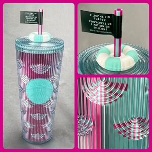 Starbucks 2025 Iridescent Mermaid Summer 24 oz Cup Pink Aqua w/Pool Float Straw